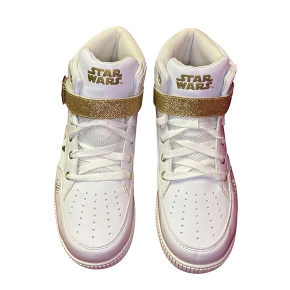 NWT Star Wars REY White Gold Hi Top Skechers Sneakers Athletic Shoes Size 6 M 8W - Picture 2 of 12